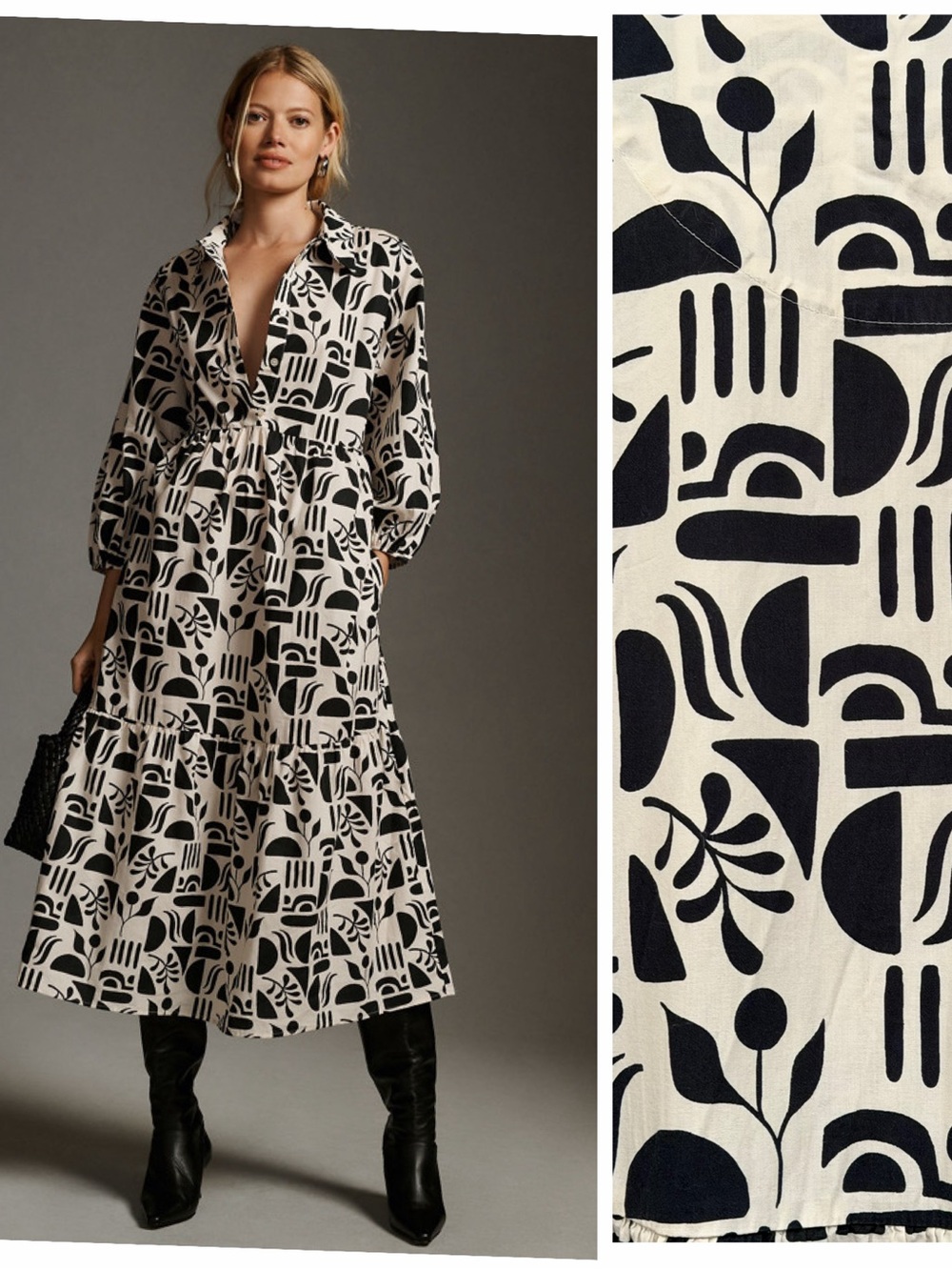 Anthropologie Maeve The Bettina Tiered Shirt Dress In Black Motif Size 2X